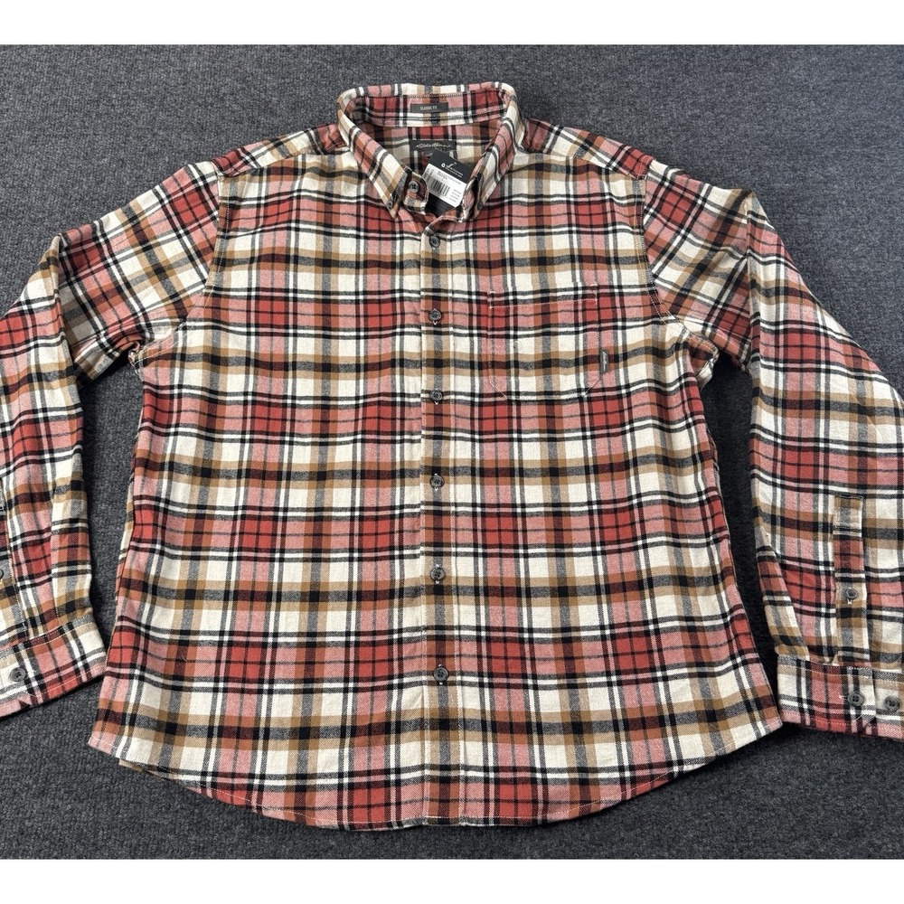 Eddie Bauer Flannel Shirt Mens L Plaid Button Up NWT Classic Fit